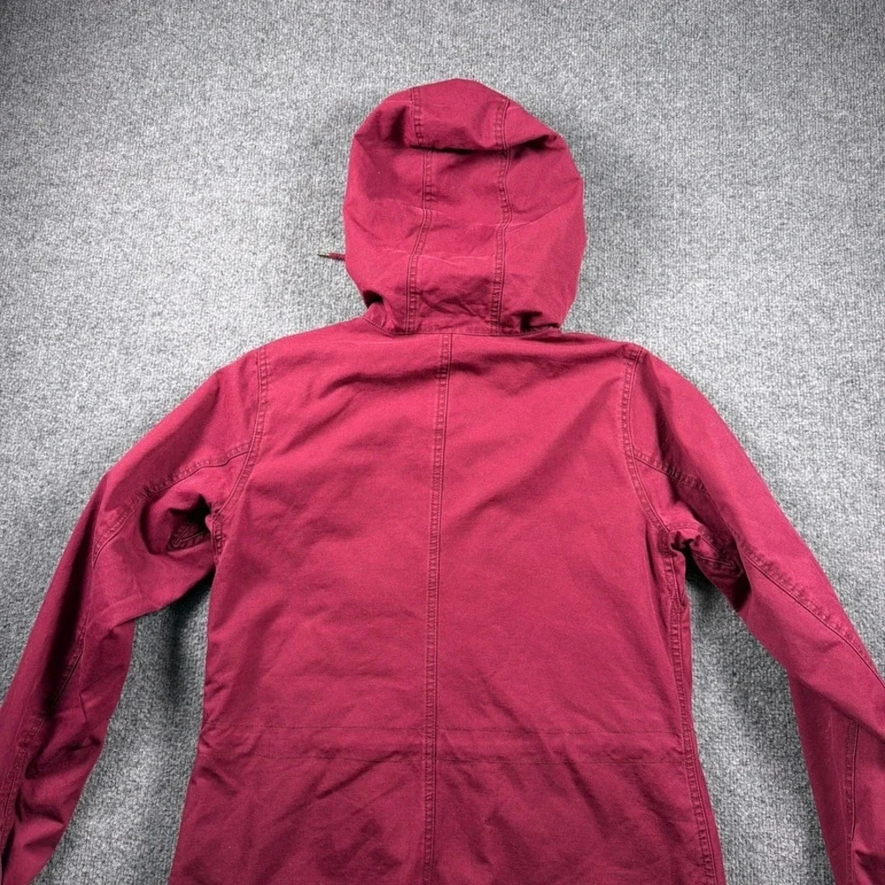 Duluth Trading Co Can-Do Canvas Coat‎ Womens Small Maroon Red Flannel Lined Hood